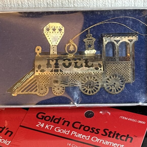 Gold’n Cross Stitch 24 Kt Gold Plated Ornament Lot Of 6 Christmas Needleform - Picture 6 of 8